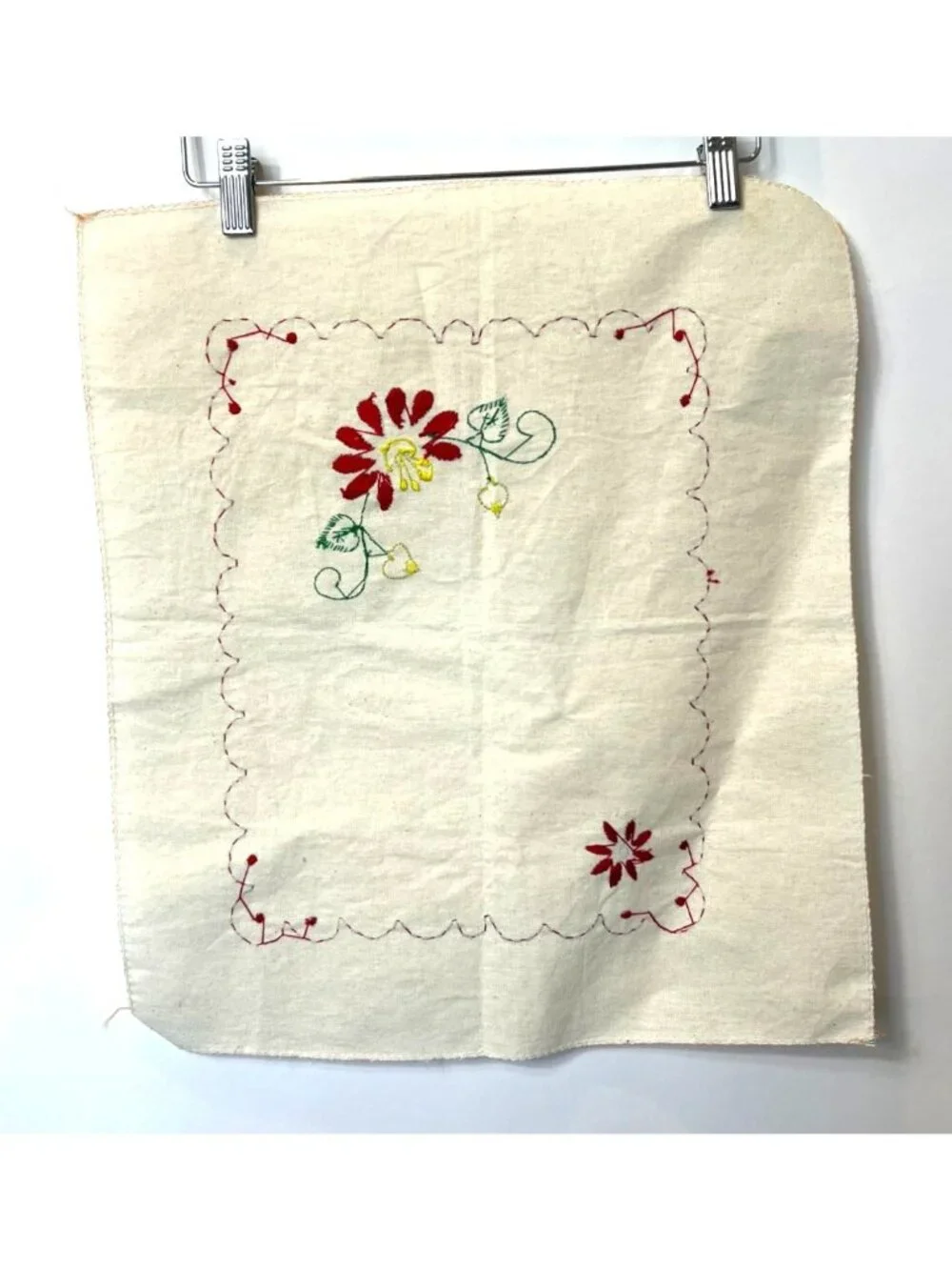 Set Of 4 Unfinished Cross Stitch Embroidered Linen Napkins 17